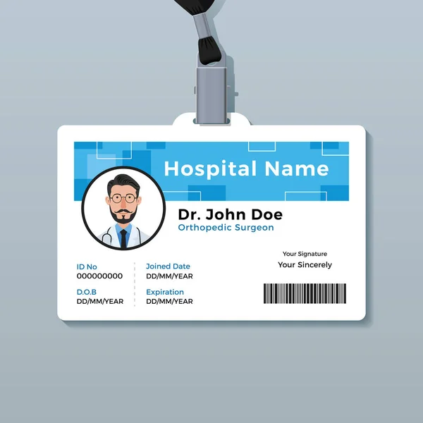 Placa de identificación del doctor. Plantilla de tarjeta de identidad médica — Vector de stock