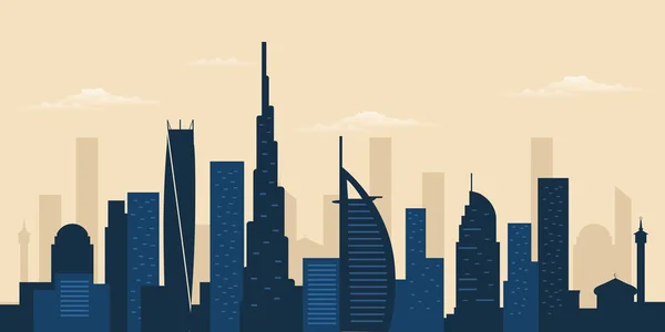O horizonte da cidade de Dubai. Sílhueta do edifício do arranha-céu de Dubai — Vetor de Stock
