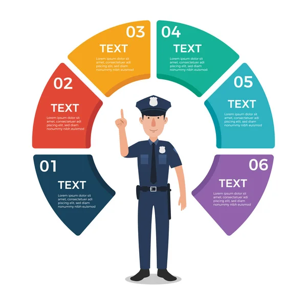 Policjant z szablonem na wykresie okrętem infograficznym. 6 opcji prezentacji — Wektor stockowy