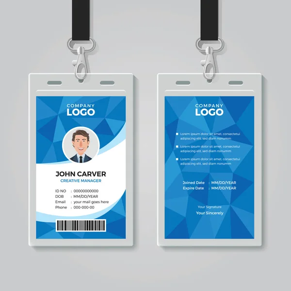 Blue Polygon Office ID Card Template — Stock Vector