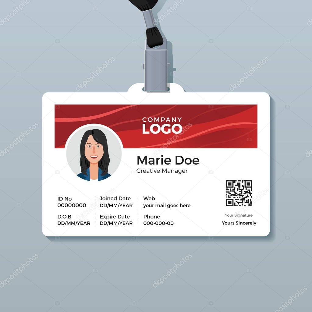 Employee ID Card with Shiny Red Wave Background