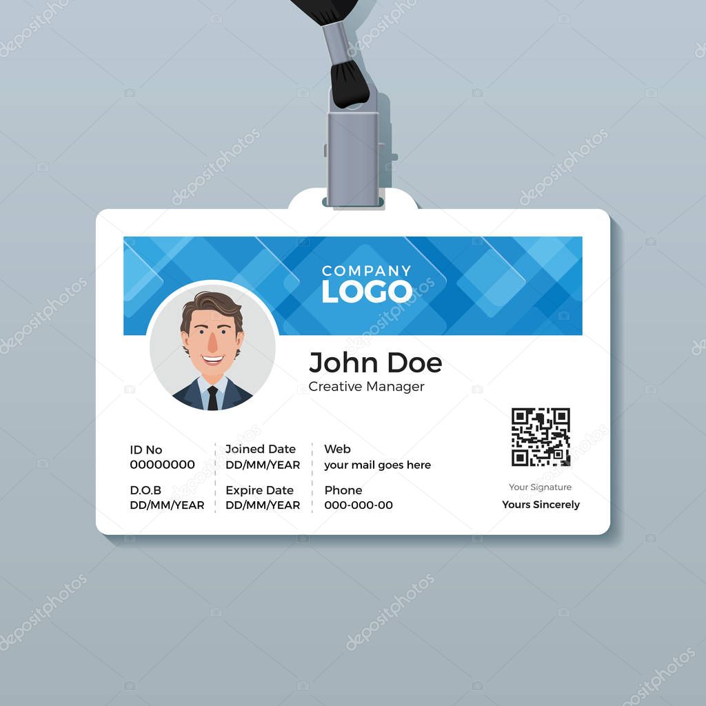 Office ID Card Template with Abstract Blue Background