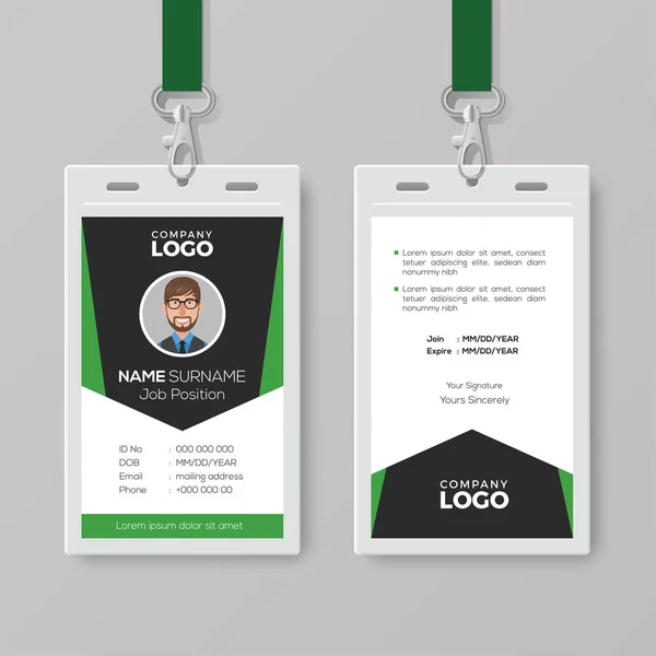 Creativa plantilla de tarjeta de identificación corporativa con detalles verdes — Vector de stock