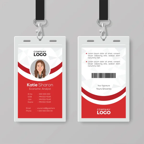 Elegant Red and White ID Card Design Template — Stock Vector
