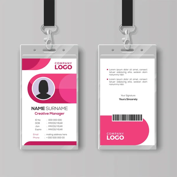 Stylish ID card template with pink details — Stock Vector