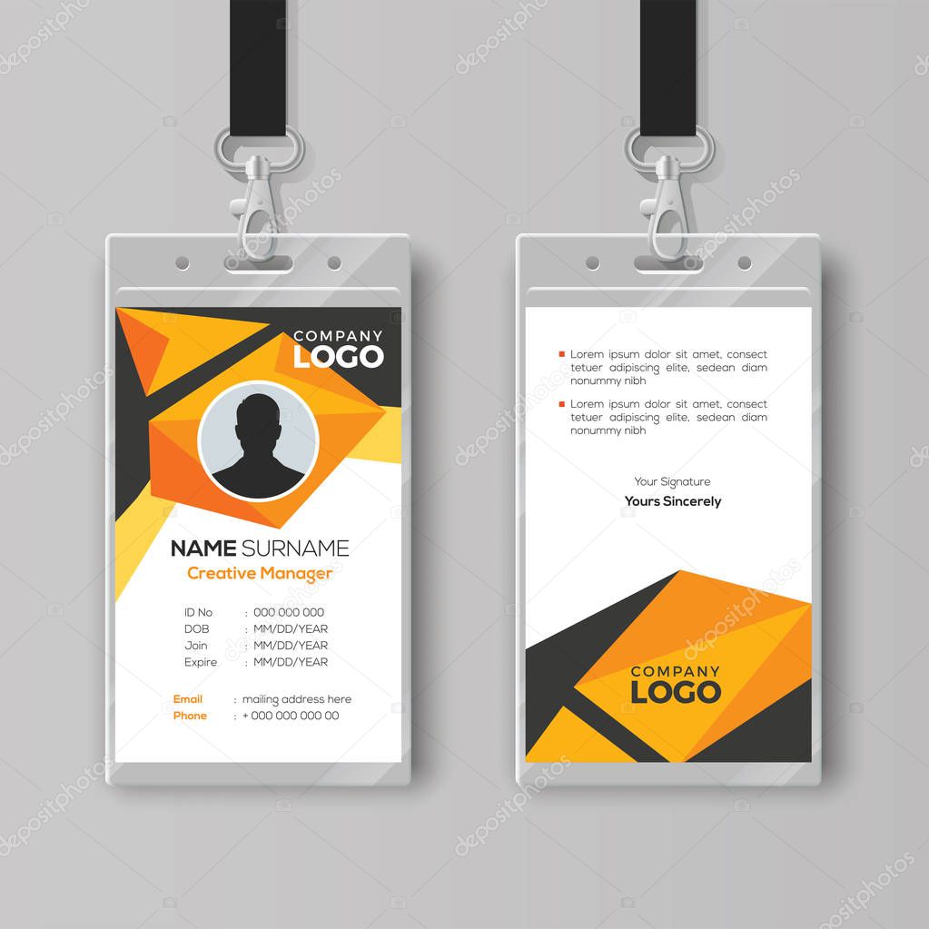 Creative ID card template with abstract orange geometric style