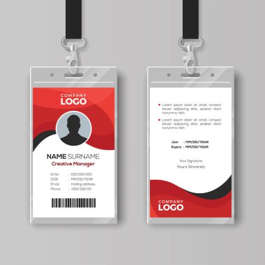 Professional identity card template with red details clipart