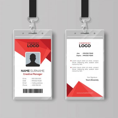 Modern ID Card Template with Abstract Red Geometric Style clipart