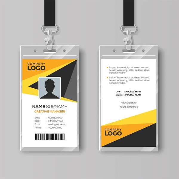 Professional ID Card Template with Yellow Details — Stock Vector