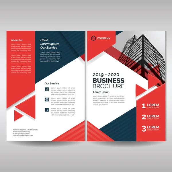 Business brochure cover layout sjabloon met rode driehoeken. Moderne cover, jaarverslag, flyer, poster, tijdschrift — Stockvector