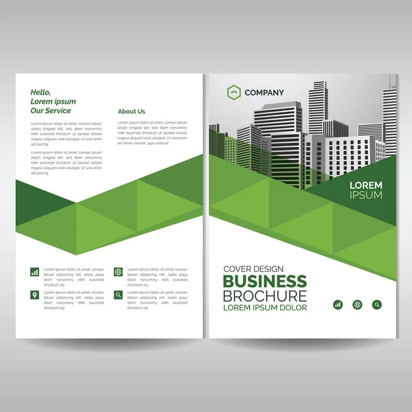 Business brochure cover layout sjabloon met groene geometrische vormen. Moderne cover, jaarverslag, flyer, poster, tijdschrift — Stockvector