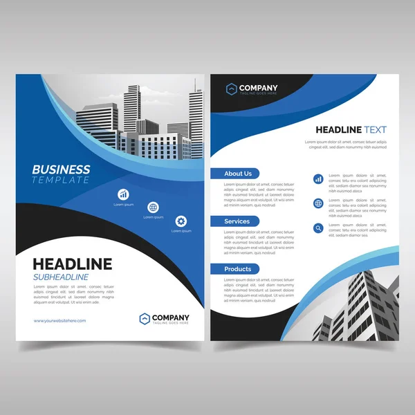 Business flyer sjabloon met golvende blauwe vormen — Stockvector