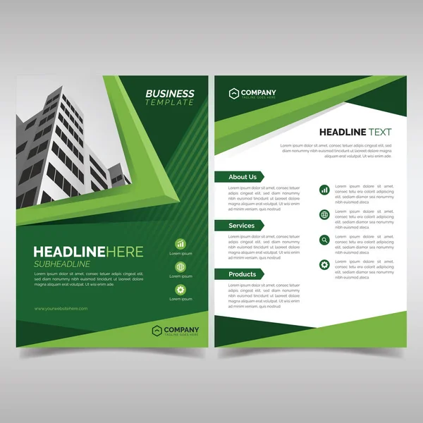 Business flyer sjabloon met groene geometrische vormen — Stockvector