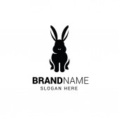 Kaninchen sitzen Logo-Vorlage isoliert auf weißem Hintergrund