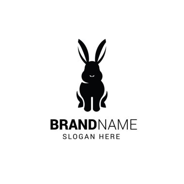 Tavşan oturma logo şablonu beyaz arka plan üzerinde izole