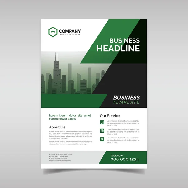 Corporate Business flyer sjabloon met groene geometrische vormen — Stockvector