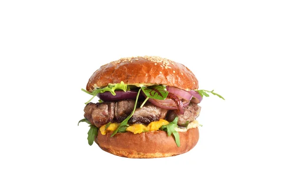 Medium Rare Steak burger isolated on white — Stock Photo, Image