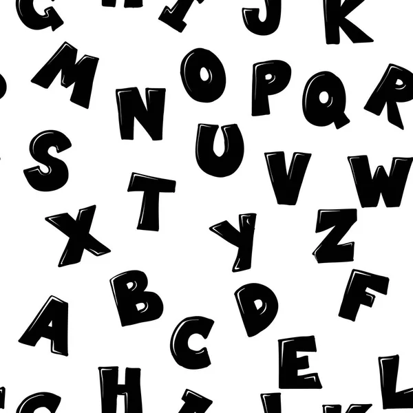 Modèle vectoriel sans couture avec alphabet de style enfantin dessiné à la main. Abc noir et blanc, style scandinave — Image vectorielle
