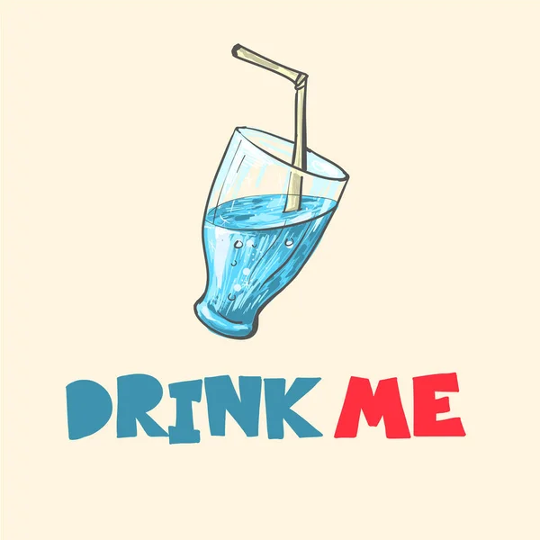 Cocktail Refreshing drinkwith straw and frase drink me Isolated vector object - Stok Vektor