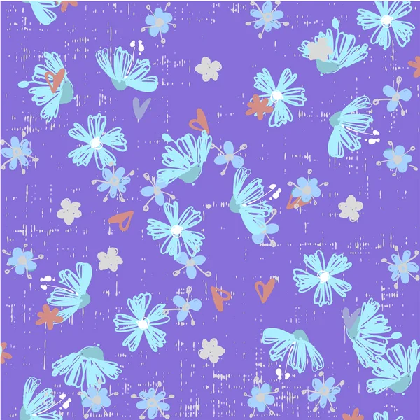 Niedliche abstrakte nahtlose Muster mit kleinen bunten Blüten auf dunkelblauem Hintergrund. Sommer florale Vektorillustration. Vorlage für Modedrucke, Textilien, Stoff, Geschenkpapier. — Stockvektor