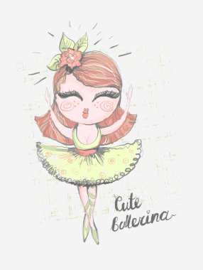 Şirin balerin. Çocuklar için yüzey tasarımı. Vektör grafiği çocuk moda giyim için. Kullanım için yazdırma, moda giyim