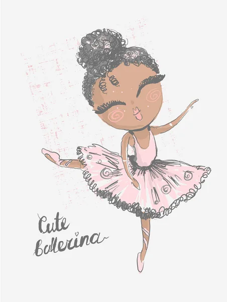 Una linda bailarina negra. Diseño de superficies para niños. Gráfico vectorial para ropa de moda infantil. Uso para impresión, ropa de moda — Archivo Imágenes Vectoriales