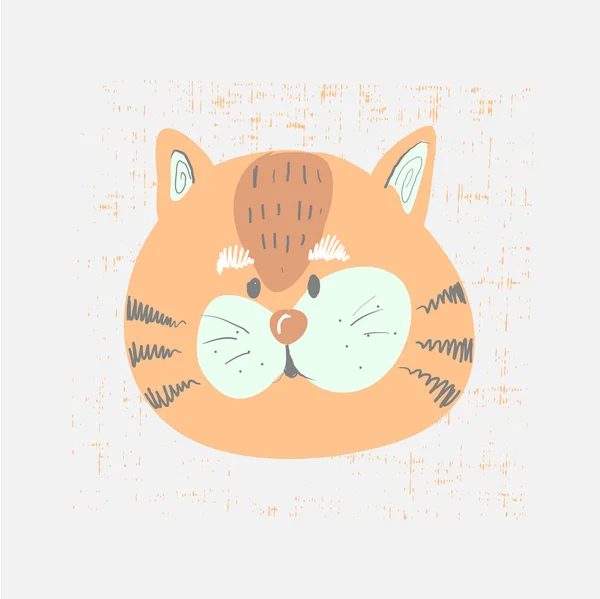 Hand getrokken vectorillustratie van een leuke grappige tijger gezicht. Scandinavische stijl platte ontwerp. Concept voor kinderen afdrukken. — Stockvector