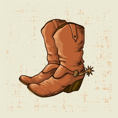 Cowboy boots in old style with grunge screen background clipart