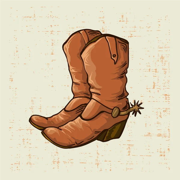 Botas vaqueras en estilo antiguo con fondo de pantalla grunge — Vector de stock