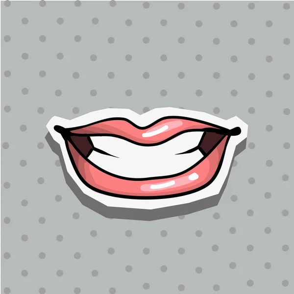 Insignia de parche de moda con labios frescos sexy pegatina estilo arte pop con fondo de punto — Vector de stock