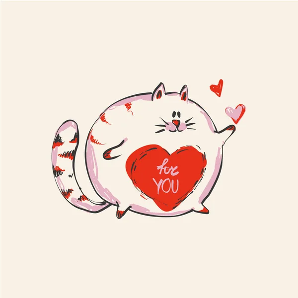 배꼽, 패션 인쇄 또는 웹 벡터 디자인에 당신을 위해 단어와 재미 있는 귀여운 라운드 고양이 — 스톡 벡터