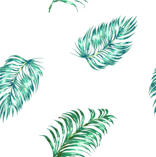 Patrón sin costura vectorial de diferentes hojas de palmeras tropicales verdes aisladas sobre fondo blanco — Archivo Imágenes Vectoriales