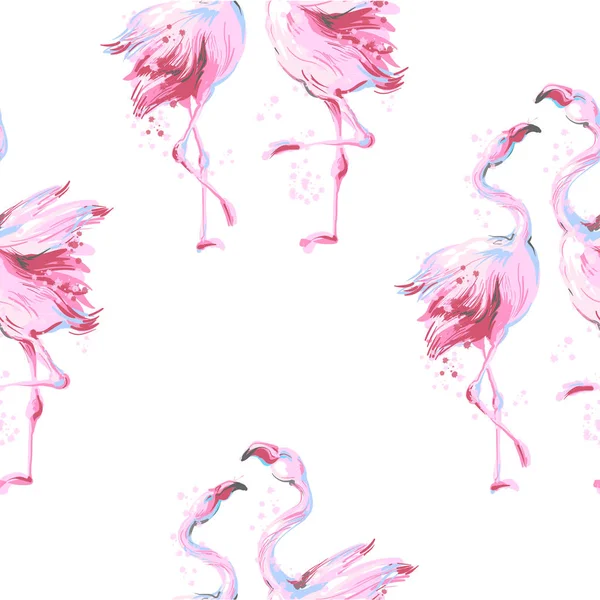 Tropikalny różowy ptak Flamingo tło bezszwowe wektor wzór, biały — Wektor stockowy