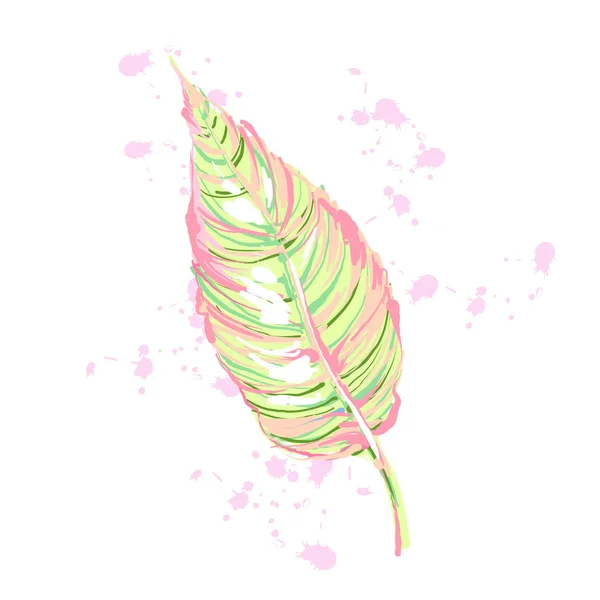 Elément foliaire exotique avec éclaboussures, Illustration vectorielle avec plante dans une palette pastel clair — Image vectorielle