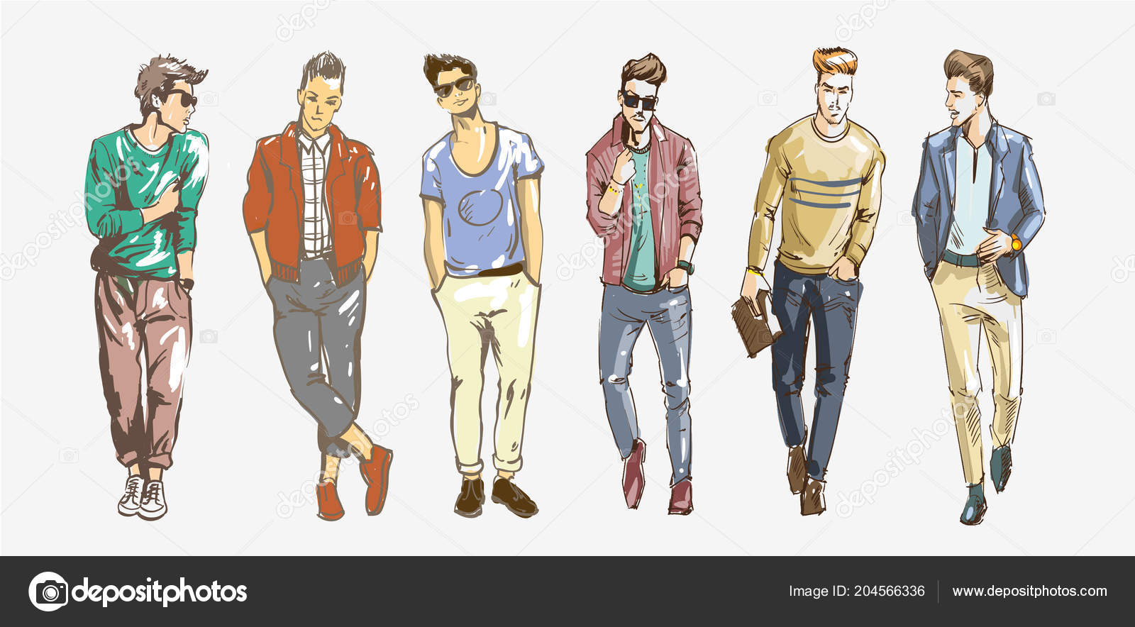 Fashion man. Collection of fashionable men s sketches on a white background.  Men casual fashion illustration Stock Vector Image by ©Linakadrova  #204566336