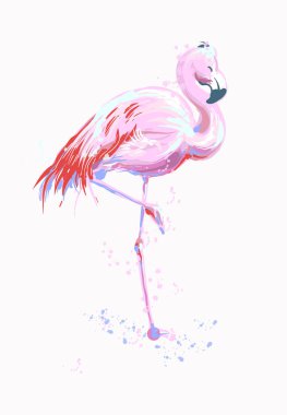 Vektör çizim pembe flamingo. Egzotik kuş. Serin flamingo dekoratif serbest tasarım öğesi kroki. Güzel flamingo