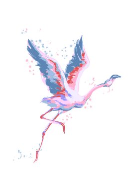 Flamingo uçan. Beyaz arka plan üzerinde izole kuşlar. Sketch vektör çizim