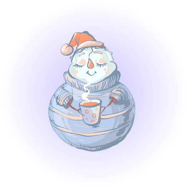 Pupazzo di neve in maglione Bere Caffè vettoriale illustrazione — Vettoriale Stock
