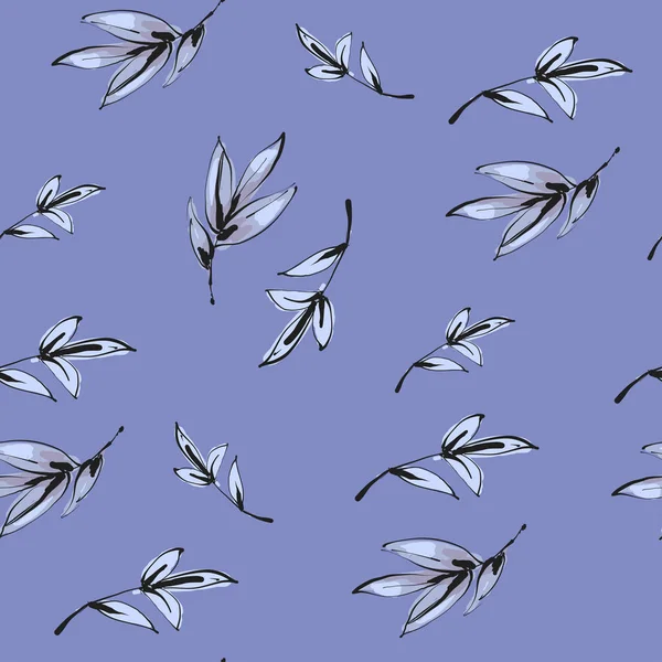 대나무 잎 원활한 패턴 블루 배경 — 스톡 벡터