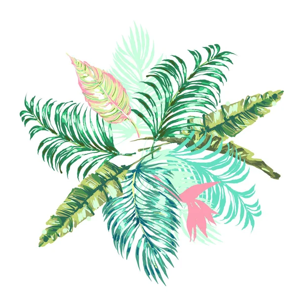 Vektor tropischen Blättern Komposition mit Palme. exotisches botanisches Design für Kosmetik, Wellness, Parfüm, Gesundheitsprodukte, Aroma, Hochzeitseinladung — Stockvektor