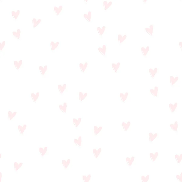 Cuori rosa su bianco mano disegnato carino tenero modello di colore senza soluzione di continuità. Amore e San Valentino — Vettoriale Stock