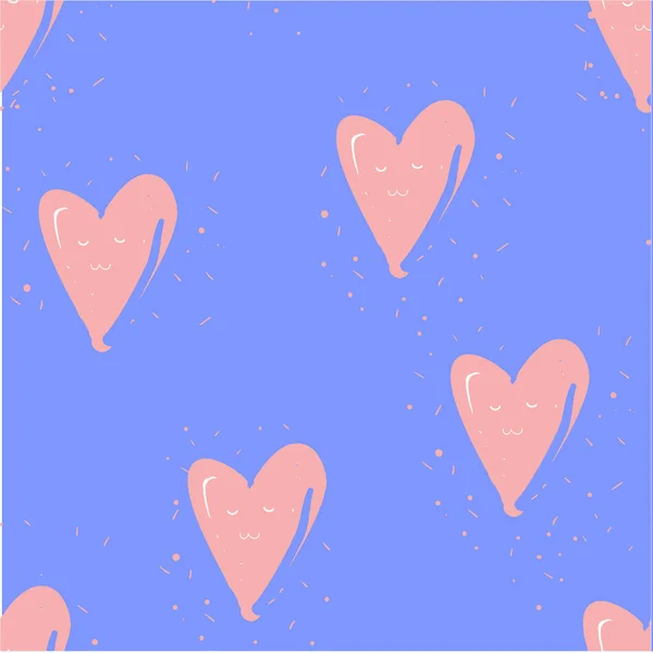 Seamless pattern with hearts on blue. Hand drawn background. — Stock Vector