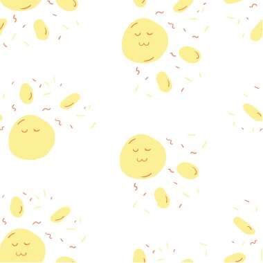 Sevimli Güneş deseni, çocuk çizimi, basit stil, vektör