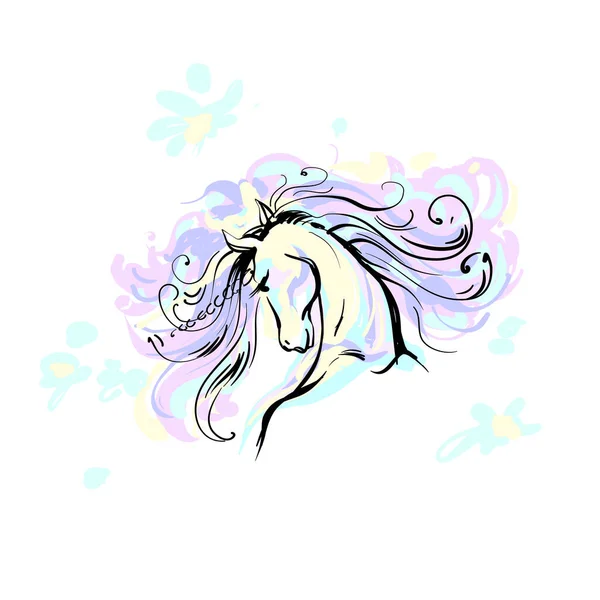 Unicorn beautiful romantic smiling portrait. Hand drawn Vector illustration for fashion print, cards — ストックベクタ