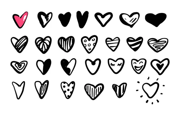 Векторный набор простых ручных контурных линий сердца — стоковый вектор
