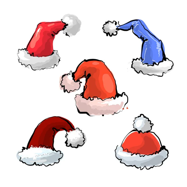 Рождественские шляпы коллекция ручной работы карикатурные векторные иллюстрации . — стоковый вектор