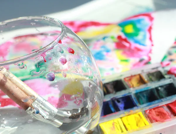 Photo of water color art process in creative Studio — Stock Photo, Image