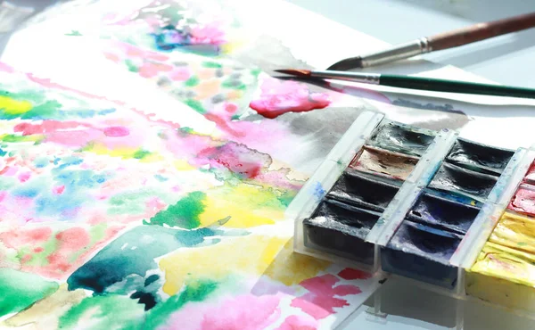 photo of water color art process in creative Studio