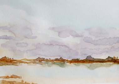 Gökyüzünde mavi bulutlar olan su rengi manzara