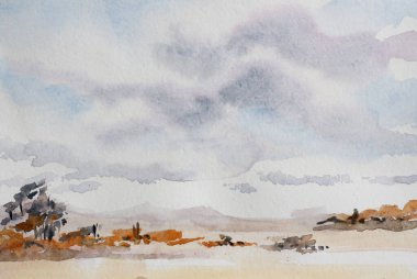 Gökyüzünde mavi bulutlar olan su rengi manzara